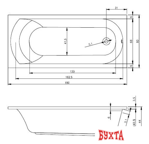 Ванна Eurolux Miamika 180x80 3