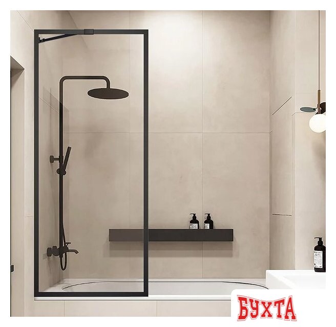 Стеклянная шторка для ванны Veconi 90x150 PL85B-90-01-C7 (стекло прозрачное/черный)