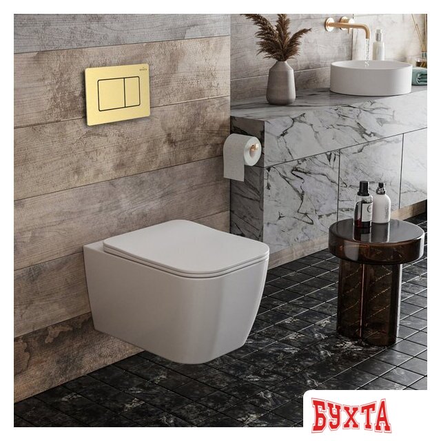Унитаз подвесной Roxen Cube в комплекте с инсталляцией StounFix Dual Fresh 6 в 1 968469 (кнопка: брашированное золото) 2