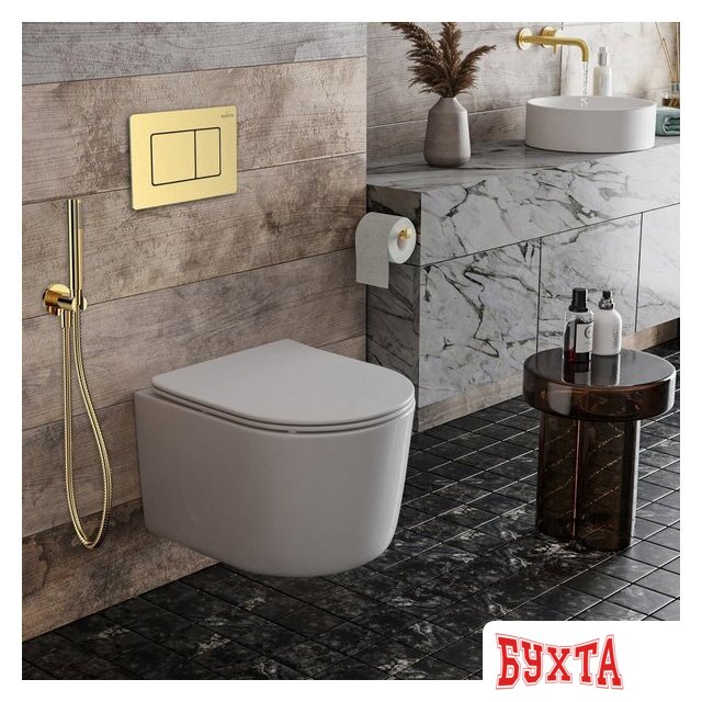 Унитаз подвесной Roxen Simple compact в комплекте с инсталляцией StounFix Dual Fresh 6 в 1 968480 (кнопка: брашированное золото) 2