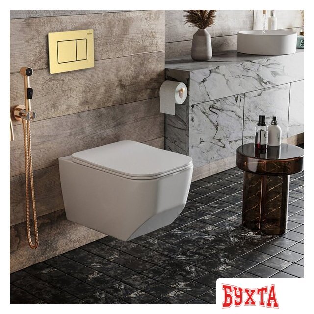 Унитаз подвесной Roxen Boro в комплекте с инсталляцией StounFix Dual Fresh 6 в 1 968466 (кнопка: брашированное золото) 2