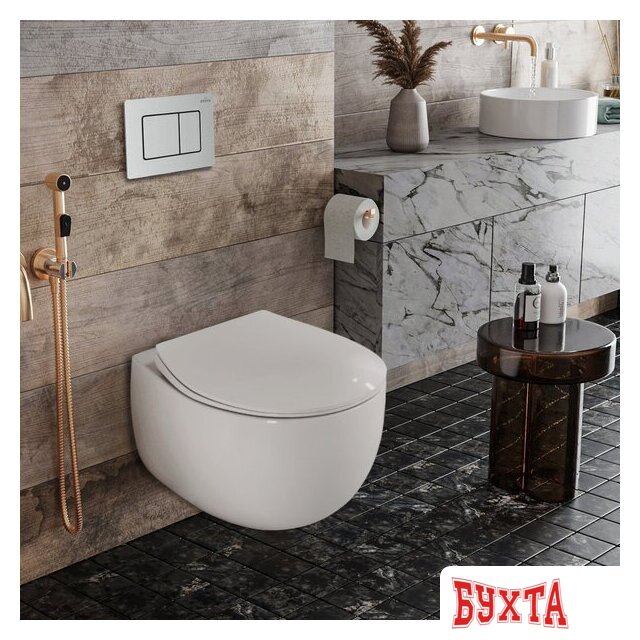 Унитаз подвесной Roxen Egg в комплекте с инсталляцией StounFix Dual Fresh 6 в 1 968442 (кнопка: сатин) 2