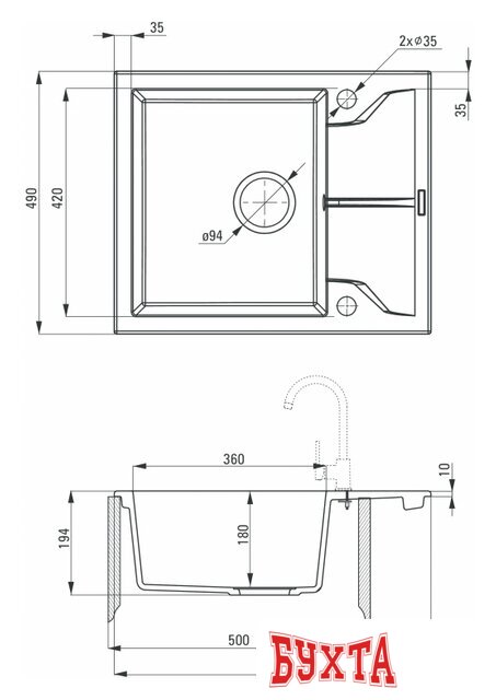 Кухонная мойка Deante Andante ZQN G11A (графитовый металлик) 2