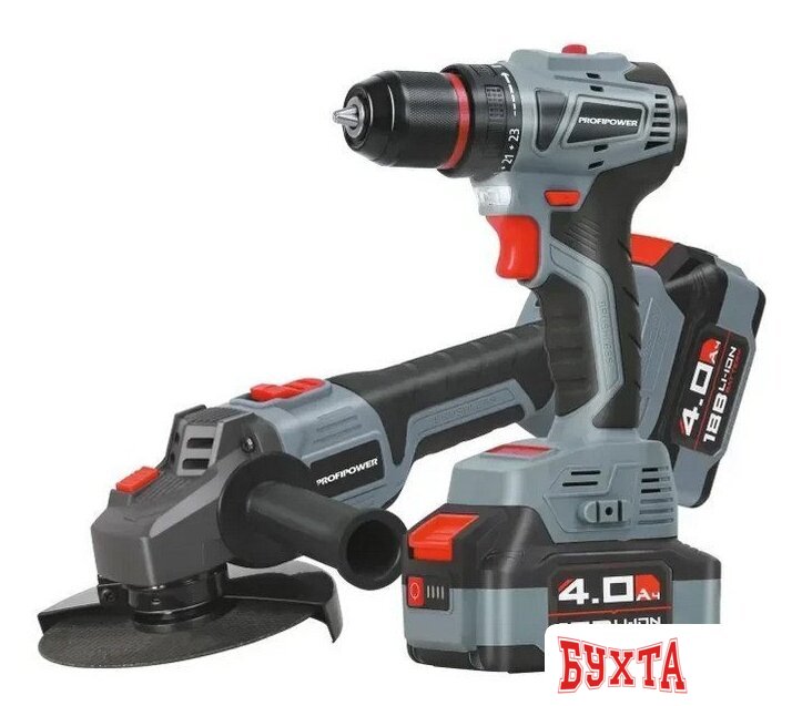 Наборы электроинструментов Profipower E0220 (шуруповерт, болгарка, 2 АКБ, кейс)
