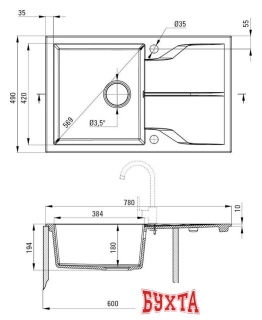 Кухонная мойка Deante Andante ZQN N113 (nero) 2