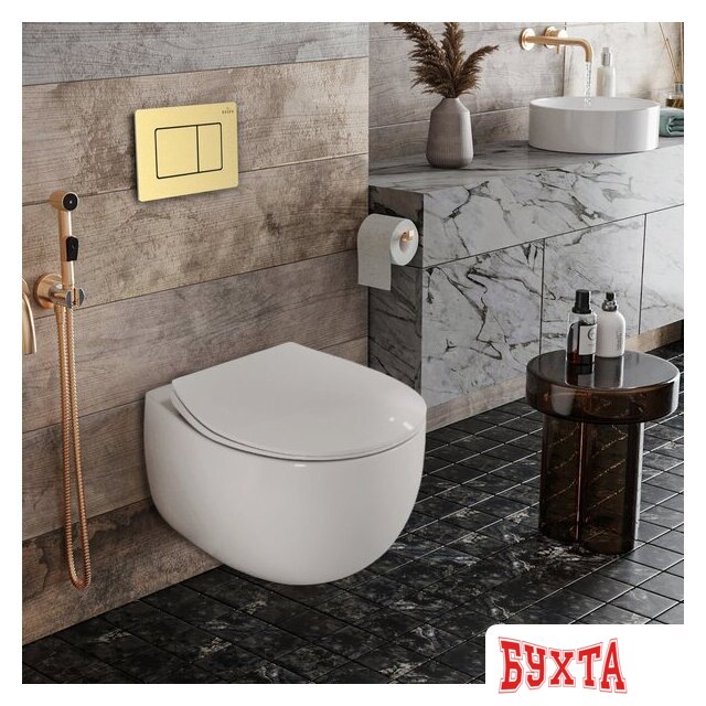 Унитаз подвесной Roxen Egg в комплекте с инсталляцией StounFix Dual Fresh 6 в 1 968475 (кнопка: брашированное золото) 2