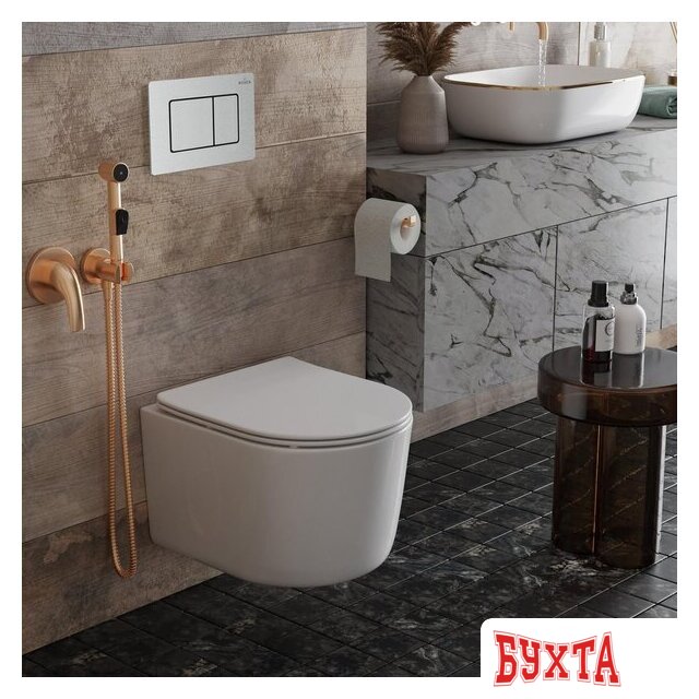 Унитаз подвесной Roxen Simple compact в комплекте с инсталляцией StounFix Dual Fresh 6 в 1 968486 (кнопка: сатин) 2