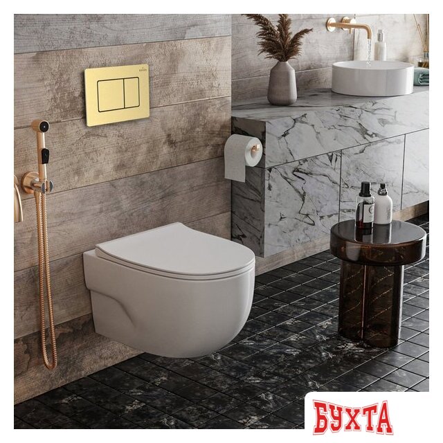 Унитаз подвесной Roxen Porto в комплекте с инсталляцией StounFix Dual Fresh 6 в 1 968478 (кнопка: брашированное золото) 2