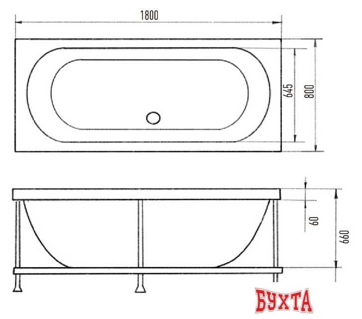 Ванна Eurolux Orio 180x80 3