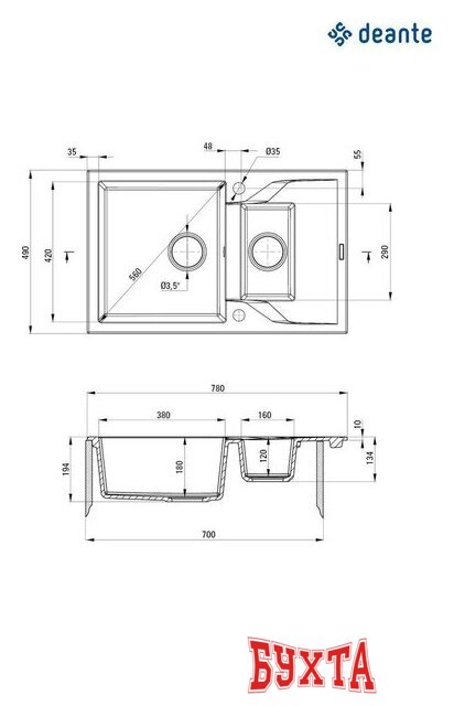 Кухонная мойка Deante Andante ZQN N513 (черный) 2