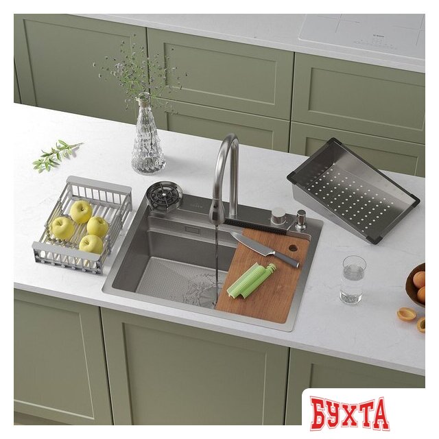 Кухонная мойка Roxen Stage Plus 560250-60-S многофункциональная 8 в 1 (60*48/текстурный сатин)