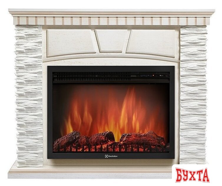 Портал Firelight Porto 25 (камень белый/шпон беленый дуб) 1