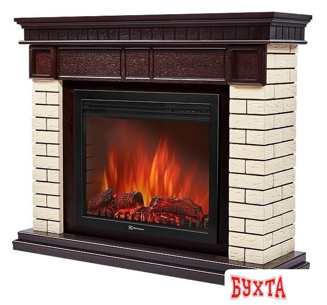 Портал Firelight Bricks 25 (камень бежевый/шпон темный дуб) 2