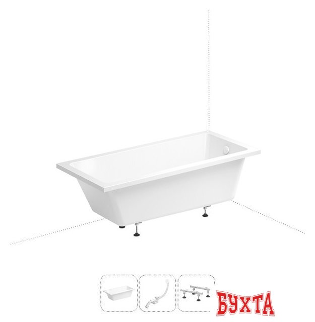 Ванна Wellsee FreeDom 150x80 231101006 (встраиваемая ванна белый глянец, ножки, сифон-автомат глянцевый белый)