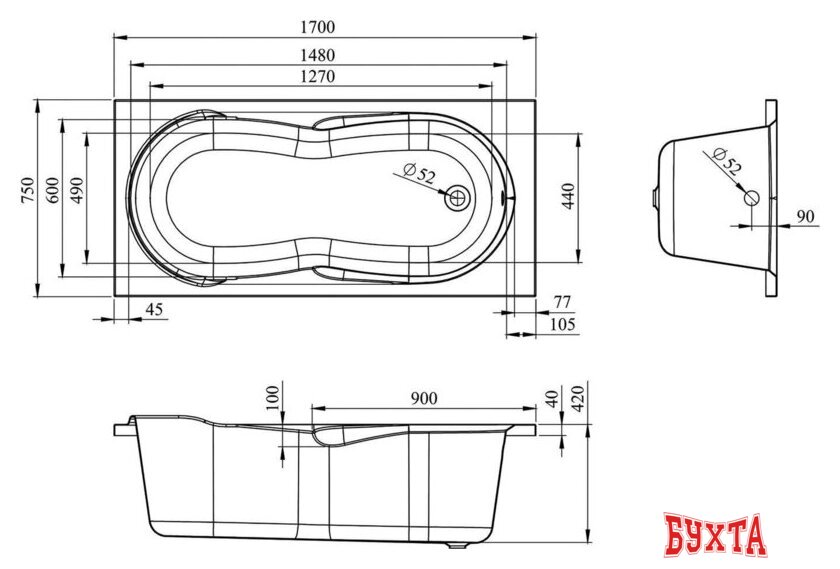 Ванна Lavinia Boho Easter Pro 170x75 37060075 3