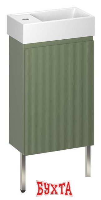 Мебель для ванных комнат Wellsee Тумба под умывальник 3 в 1 WC Area 221805004 (тумба/матовый зеленый, раковина/глянцевый белый, ножки/нержавеющая сталь)