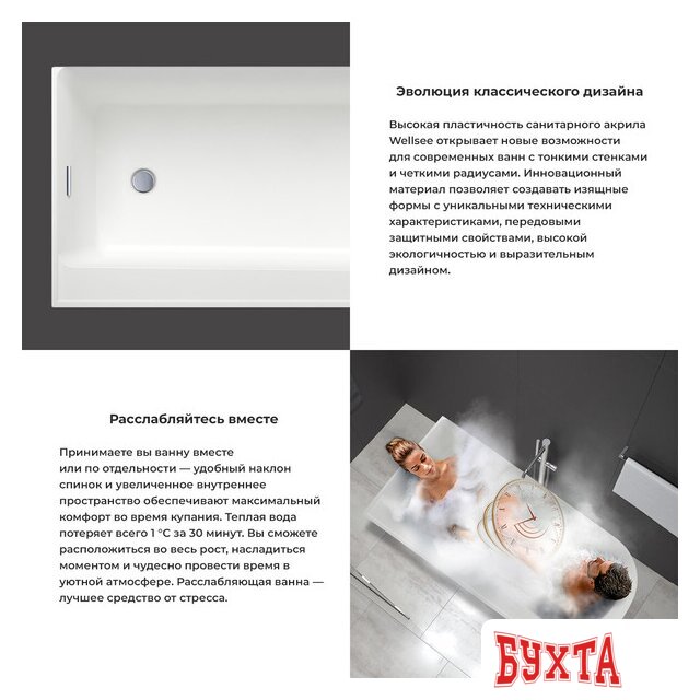 Ванна Wellsee Camellia 167x82 236101004 (отдельностоящая ванна (левая) белый глянец, экран, ножки, сифон-автомат золото) 5