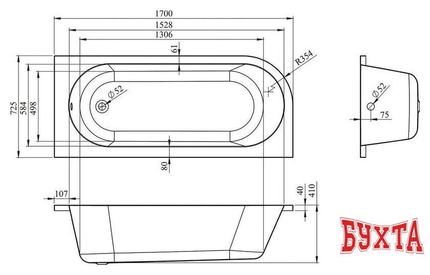 Ванна Lavinia Boho Art II 170х72,5 371317PR 3
