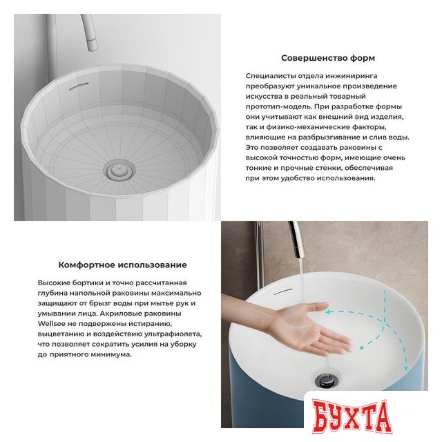 Умывальник Wellsee Chalice Perfection 230621000 (отдельностоящий, без отверстия под смеситель, цвет матовый светло-синий/глянцевый белый) 5