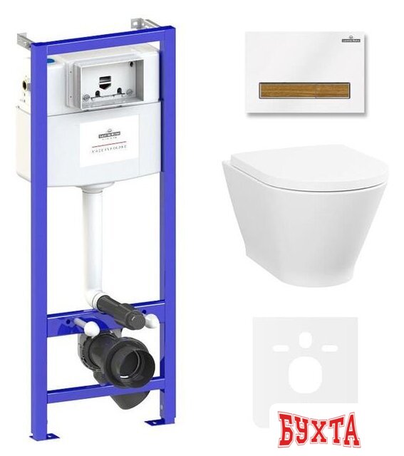 Унитаз подвесной Lavinia Boho Relfix Elegant Rimless 6 в 1 87561076 (белый/дерево пластик)