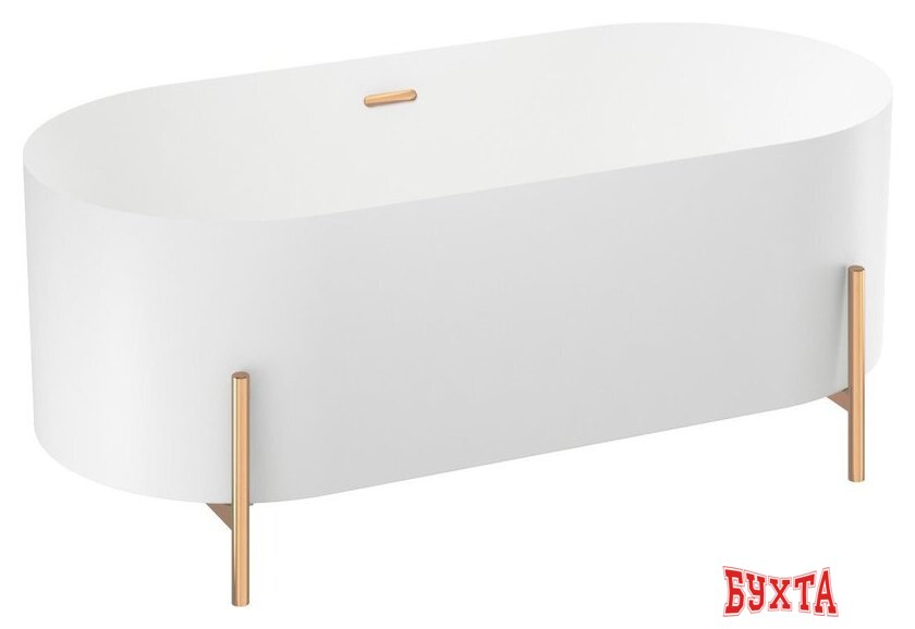 Ванна Wellsee FR.Euphoria 2.0 166x77 235501004 (отдельностоящая ванна белый глянец, экран, ножки золото, сифон-автомат золото) 2