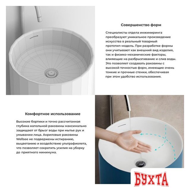 Умывальник Wellsee Chalice Perfection 230622000 (отдельностоящий, без отверстия под смеситель, цвет матовый темно-синий/глянцевый белый) 5