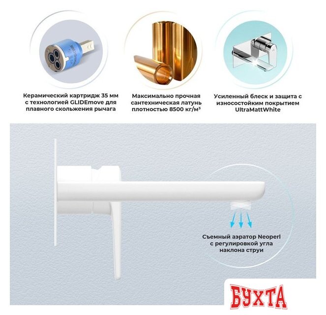 Смеситель Wellsee ICON! for life 182315001, встраиваемый (матовый белый) 2