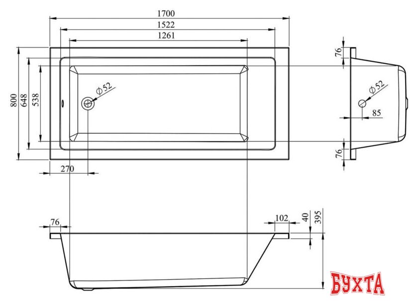 Ванна Lavinia Boho Element 170x80 3709008P 3