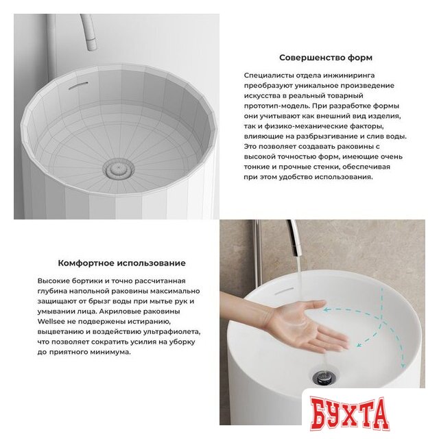 Умывальник Wellsee Chalice Perfection 230612000 (отдельностоящий, без отверстия под смеситель, матовый белый) 5