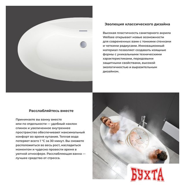 Ванна Wellsee L’aster 175x85 236301001 (отдельностоящая ванна белый глянец, экран, ножки, сифон-автомат хром) 5