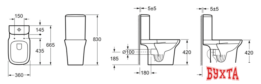 Унитаз напольный Lavinia Boho Bristol Rimless 3305001R (бачок, чаша, пневмокрышка) 5