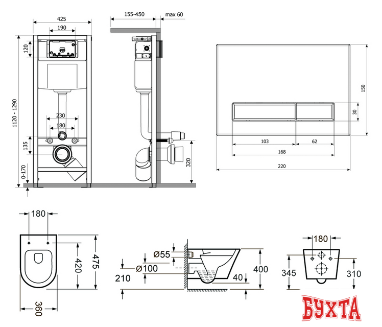 Унитаз подвесной Lavinia Boho Biore Compacto Rimless 6 в 1 77050172 (черный пластик) 2