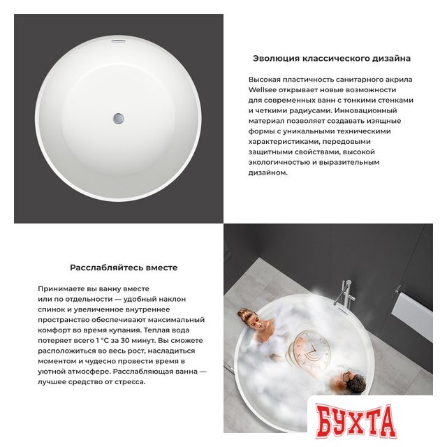 Ванна Wellsee Crepe de France 130x130 236701003 (отдельностоящая ванна белый глянец, экран, ножки, сифон-автомат матовый черный) 4