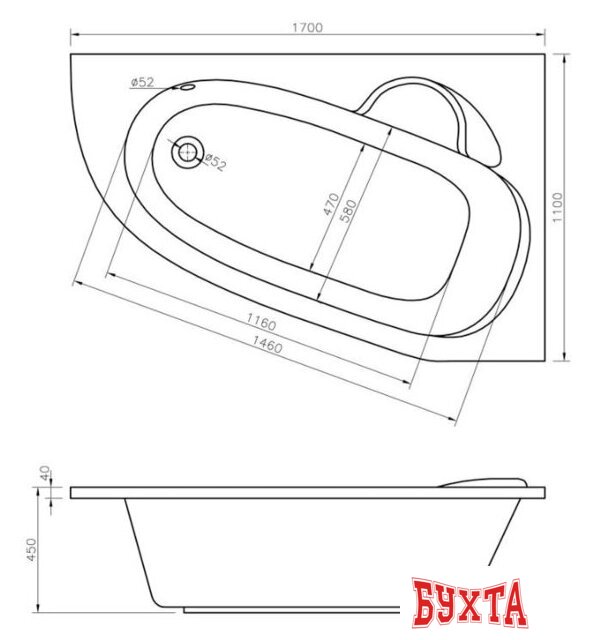 Ванна Lavinia Boho Bell Pro 170x110 370217PR 3