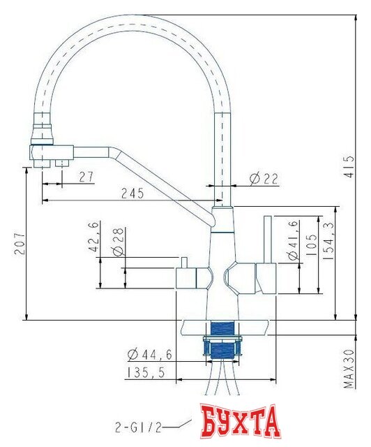 Смеситель ARFEKA Japeto (золотой PVD) 2