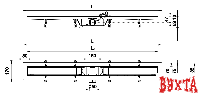 Трап/канал Styron STY-M-90-FF 2
