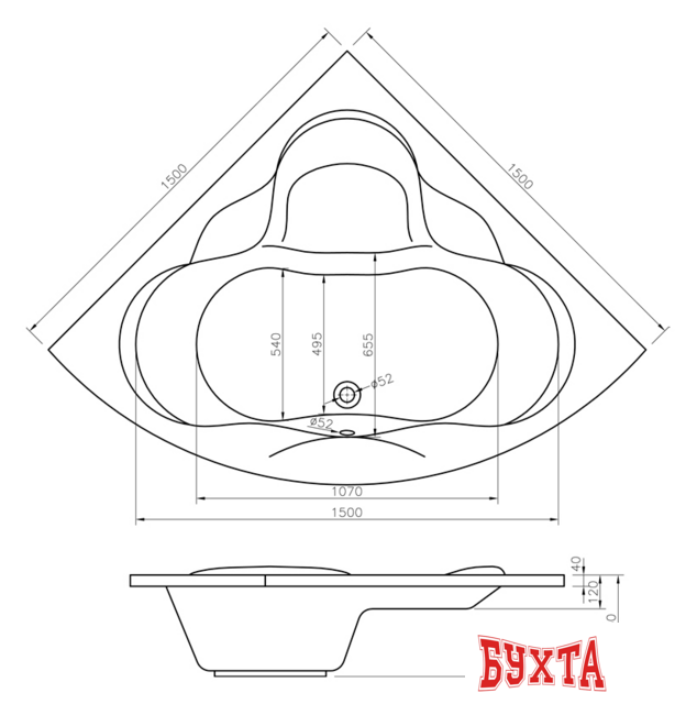 Ванна Lavinia Boho Elegant 150х150 37050150 5