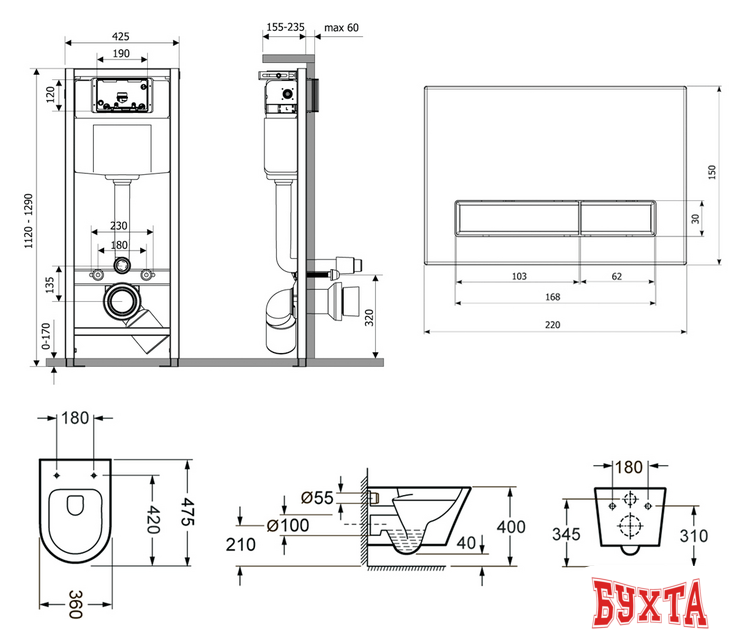 Унитаз подвесной Lavinia Boho Biore Compacto Rimless 6 в 1 77040087 (хром матовый пластик) 2