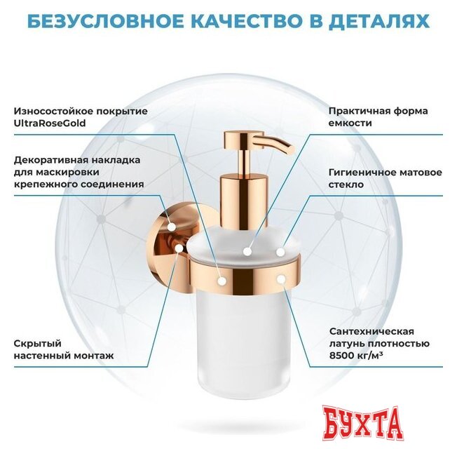 Дозатор для жидкого мыла Wellsee Finishing Touch 182514000 с держателем (розовое золото) 2