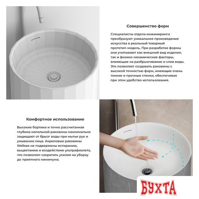 Умывальник Wellsee Chalice Perfection 230618000 (отдельностоящий, без отверстия под смеситель, цвет матовый серый мрамор/глянцевый белый) 5