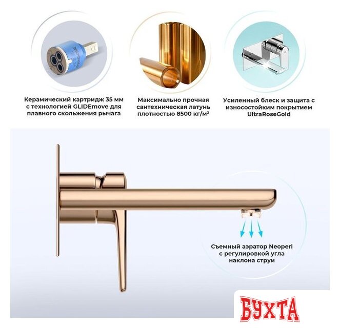 Смеситель Wellsee ICON! for life 182314001, встраиваемый (розовое золото) 2