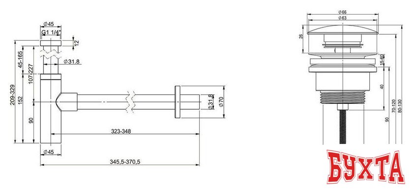 Сифон Wellsee Drainage System 182123003 (сифон, донный клапан, матовый белый) 4
