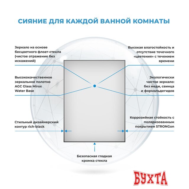 Мебель для ванных комнат Wellsee Зеркало 7 Rays' Spectrum 172200760, 80 х 120 см 3