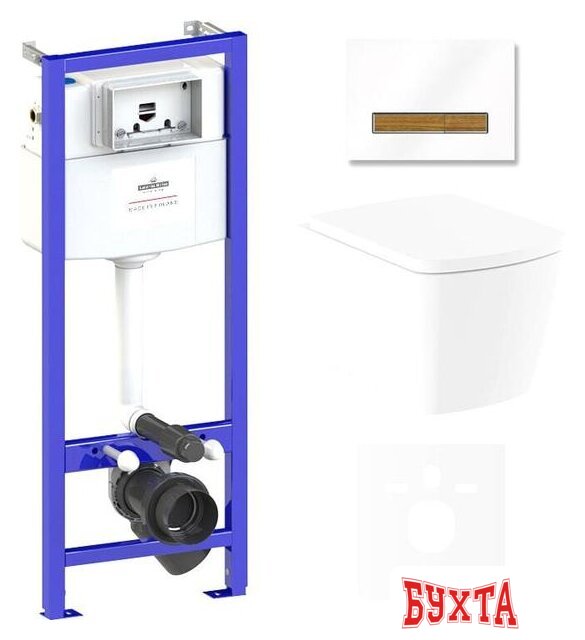 Унитаз подвесной Lavinia Boho Relfix Aveo Rimless 6 в 1 75110247 (белый/светлое дерево стекло)