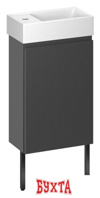 Мебель для ванных комнат Wellsee Тумба под умывальник 3 в 1 WC Area 221802006 (тумба/матовый темно-серый, раковина/глянцевый белый, ножки/матовый черный)