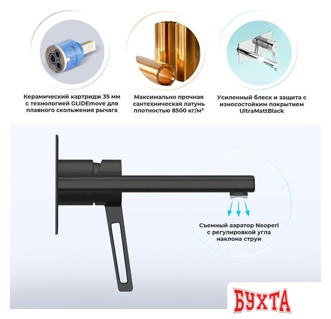 Смеситель Wellsee ONCE! and forever 182412001, встраиваемый (матовый черный) 2