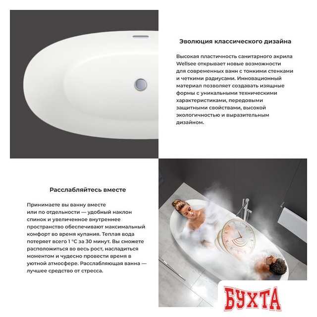 Ванна Wellsee Éclatant 159x74 231301002 (отдельностоящая ванна белый глянец, экран, ножки, сифон-автомат глянцевый белый) 5