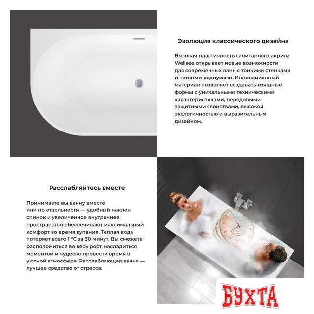 Ванна Wellsee Excellence Pro 150x73 28760603R (пристенная ванна (левая) белый глянец, экран, ножки, сифон-автомат матовый черный) 5