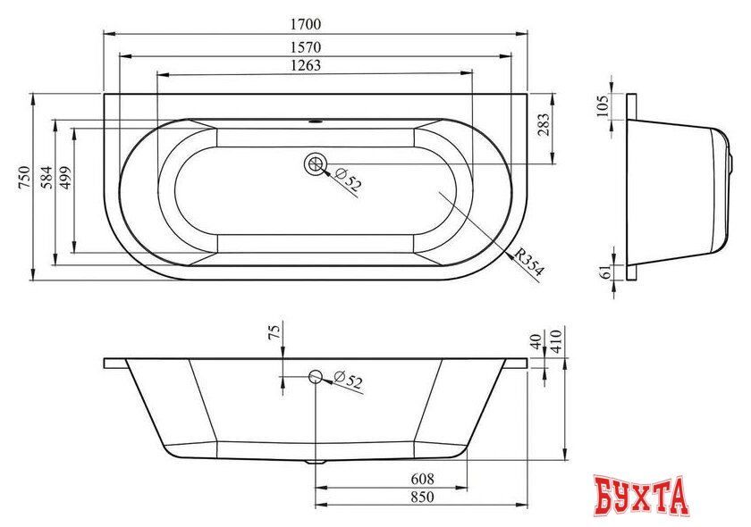 Ванна Lavinia Boho Art 170x75 37080075 3