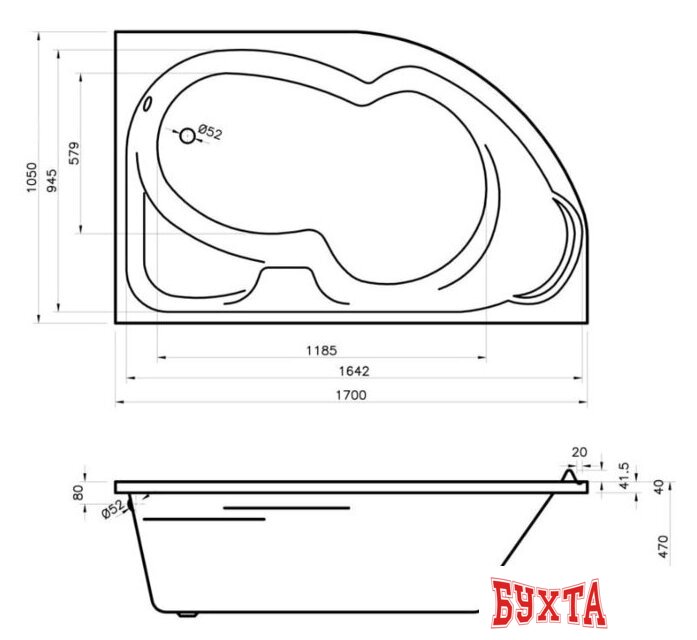 Ванна Lavinia Boho Grance Hill 170x105 370317PL 3